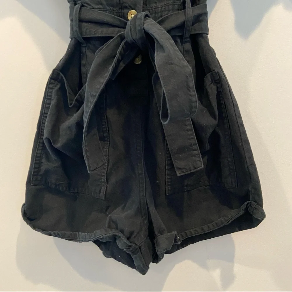 Urban Outfitters Black Coverall Tie Waist Utility Shorts Jumpsuit - Picture 3 of 7